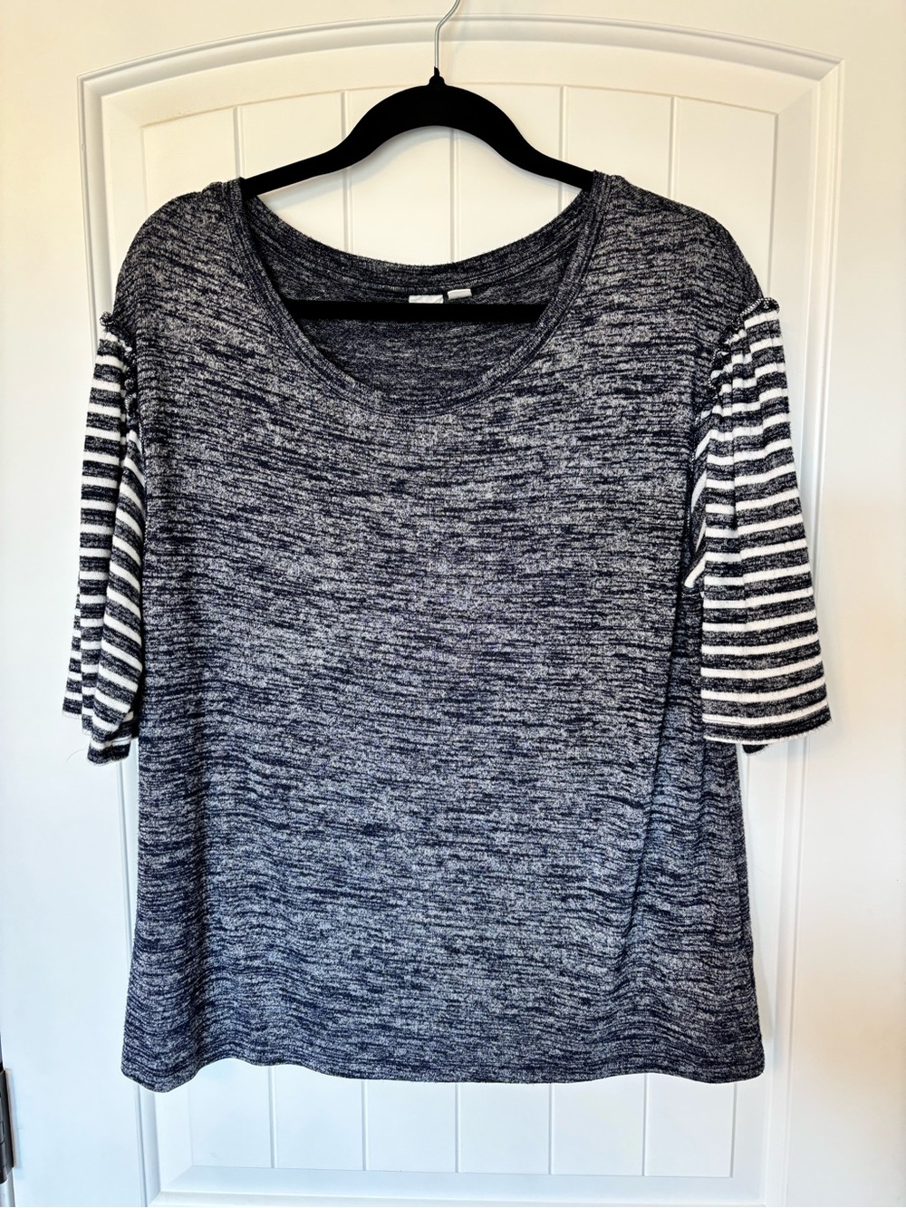 GAP supersoft softspun Navy Heather Knit Top with Striped Sleeves